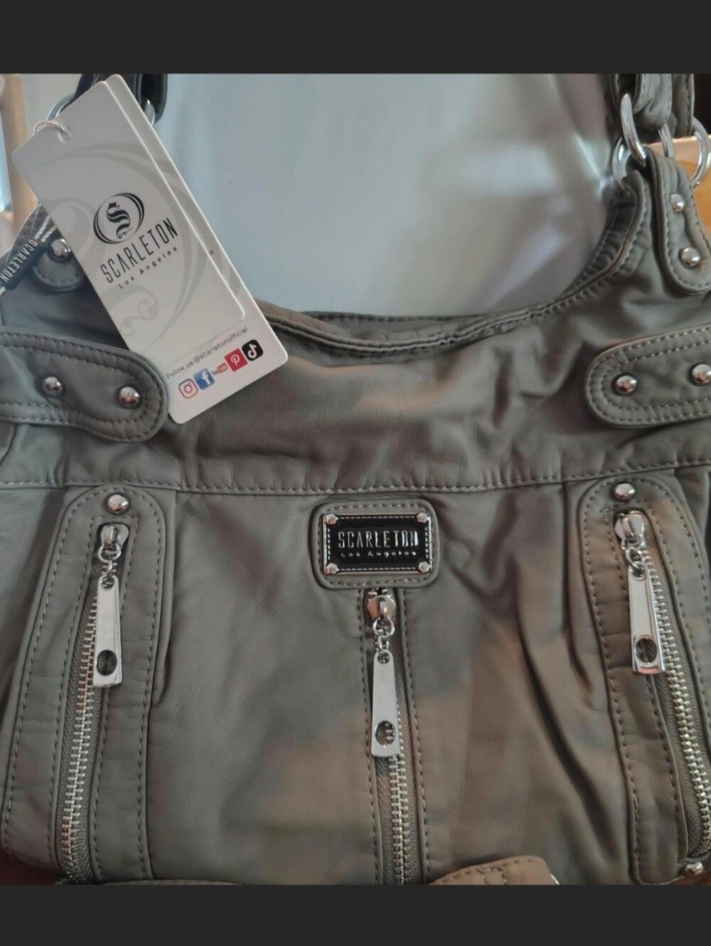 Brand New With Tags SvarletonWomen's Gray Shoulder Bag with Front Zipper Pockets